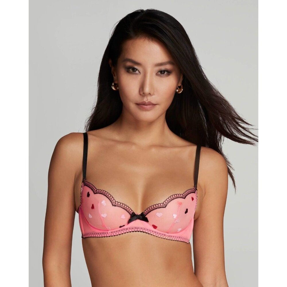 Agent Provocateur Conny Pink Black Heart Bra 36D NWT